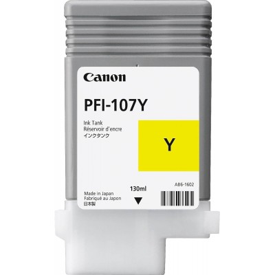 Canon PFI-107Y Yellow/Geltona plačiaformačio spausdintuvo rašalo kasetė, 130 ml