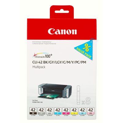 Canon CLI-42 BK/GY/LGY/C/M/Y/PC/PM Rašalo kasečių rinkinys, 8 spalvos