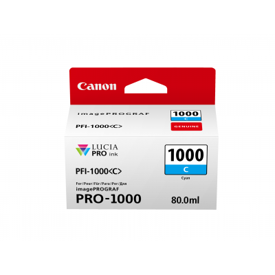 Canon PFI-1000C Cyan/Žydra plačiaformačio spausdintuvo rašalo kasetė, 80 ml