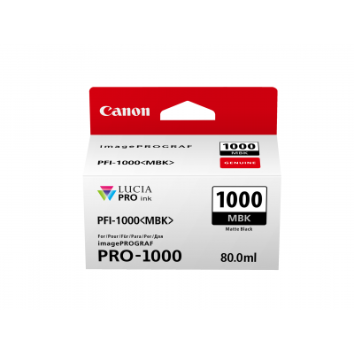 Canon PFI-1000MBK Matte Black/Matinė juoda plačiaformačio spausdintuvo rašalo kasetė, 80 ml