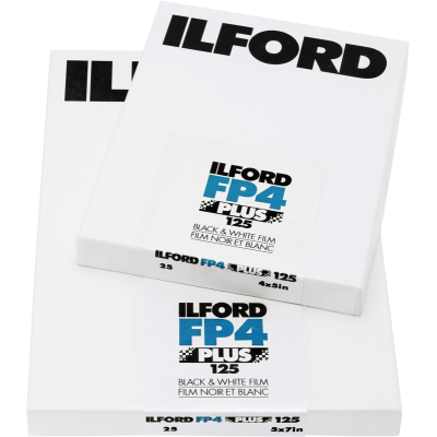 Ilford Nespalvota fotojuostelė FP4 PLUS 4x5", 100 vnt.