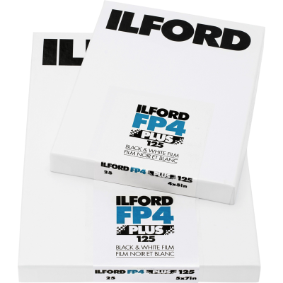 Ilford Nespalvota fotojuostelė FP4 Plus 4x5", 25 vnt.