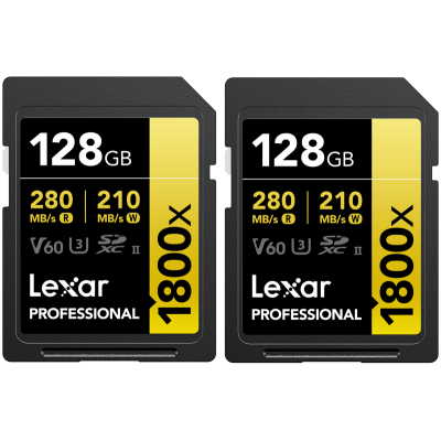 Lexar Atminties kortelė SDXC Pro 1800x U3 UHS-II R280/W210 (V60), 128GB, 2 vnt.