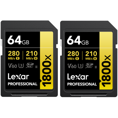 Lexar Atminties kortelė SDXC Pro 1800x U3 UHS-II R280/W210 (V60), 64GB, 2 vnt.